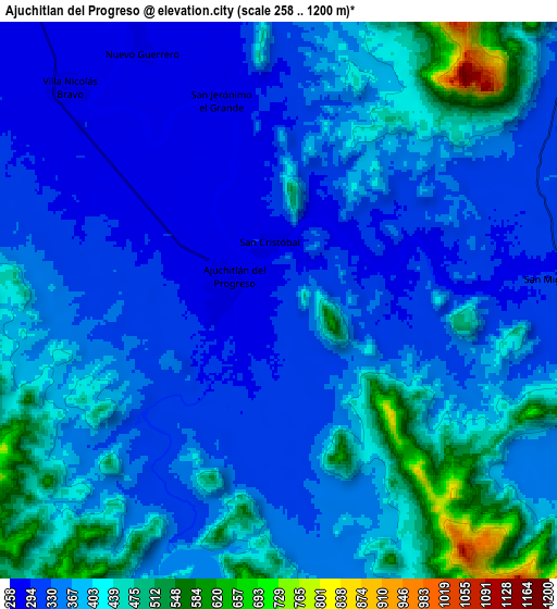 Zoom OUT 2x Ajuchitlán del Progreso, Mexico elevation map