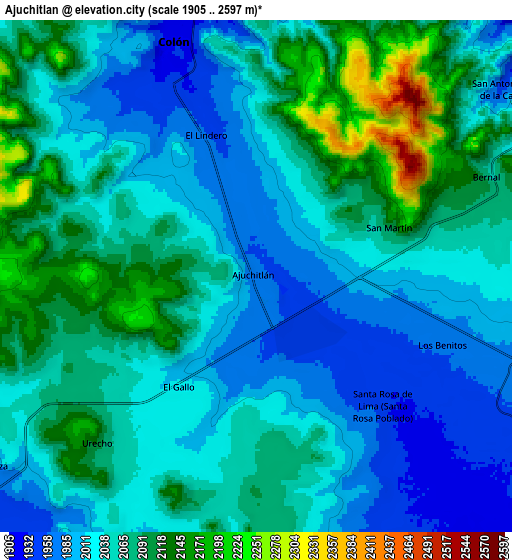 Zoom OUT 2x Ajuchitlán, Mexico elevation map