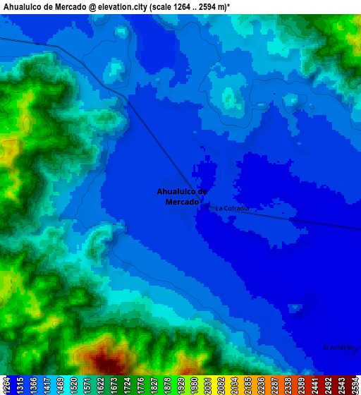 Zoom OUT 2x Ahualulco de Mercado, Mexico elevation map