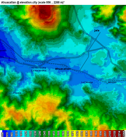 Zoom OUT 2x Ahuacatlán, Mexico elevation map