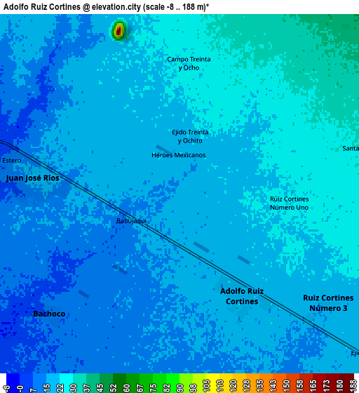 Zoom OUT 2x Adolfo Ruíz Cortínes, Mexico elevation map