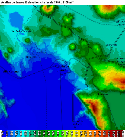 Zoom OUT 2x Acatlán de Juárez, Mexico elevation map