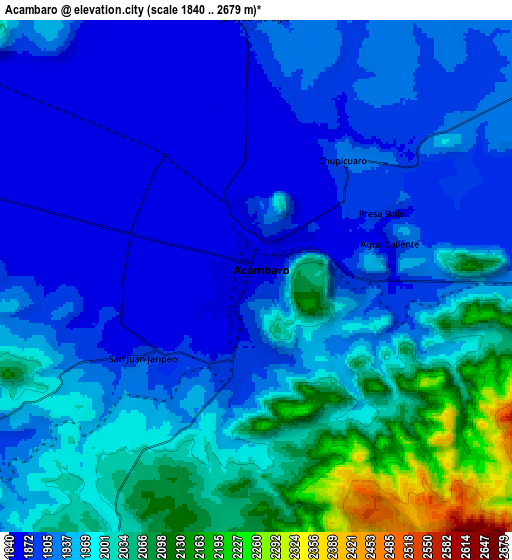 Zoom OUT 2x Acámbaro, Mexico elevation map