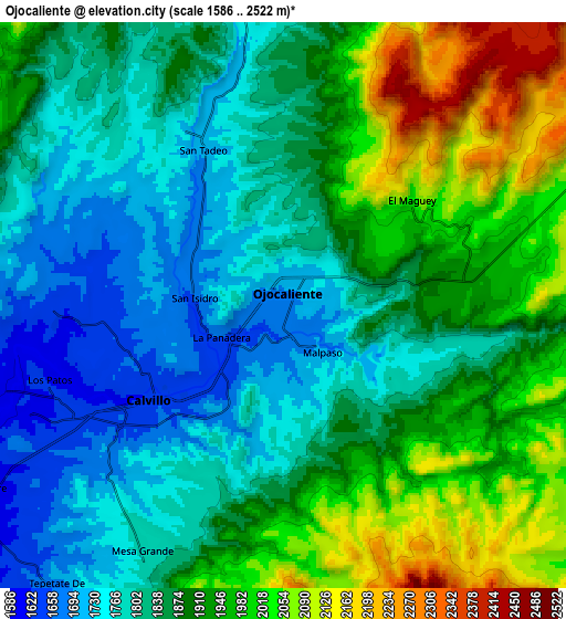 Zoom OUT 2x Ojocaliente, Mexico elevation map