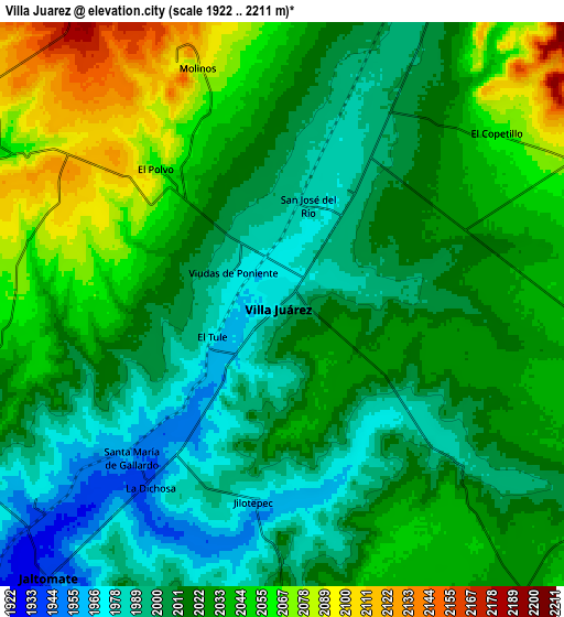 Zoom OUT 2x Villa Juárez, Mexico elevation map