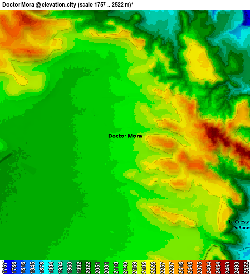 Zoom OUT 2x Doctor Mora, Mexico elevation map