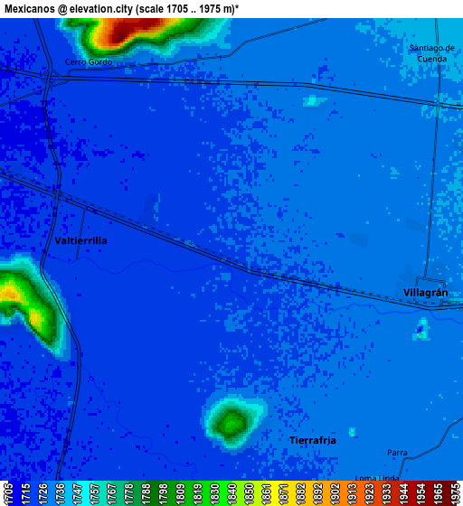 Zoom OUT 2x Mexicanos, Mexico elevation map