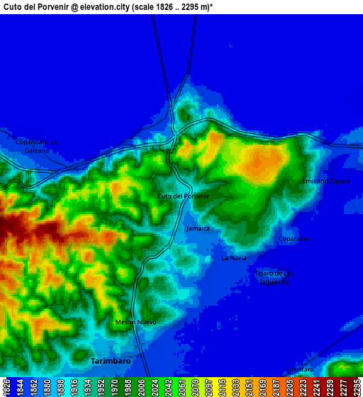 Zoom OUT 2x Cuto del Porvenir, Mexico elevation map