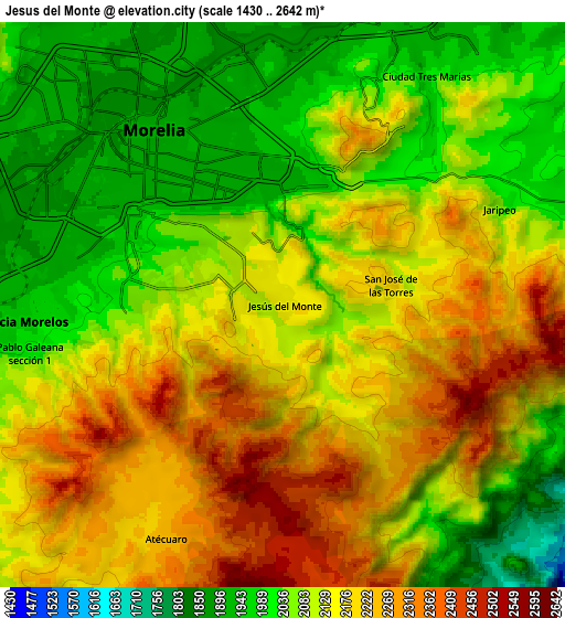 Zoom OUT 2x Jesús del Monte, Mexico elevation map