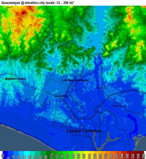 Zoom OUT 2x Guacamayas, Mexico elevation map