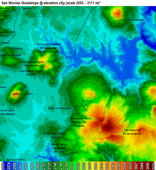 Zoom OUT 2x San Nicolás Guadalupe, Mexico elevation map