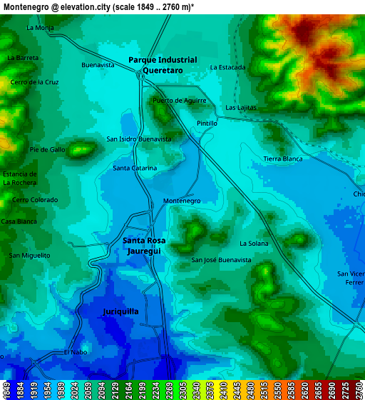 Zoom OUT 2x Montenegro, Mexico elevation map