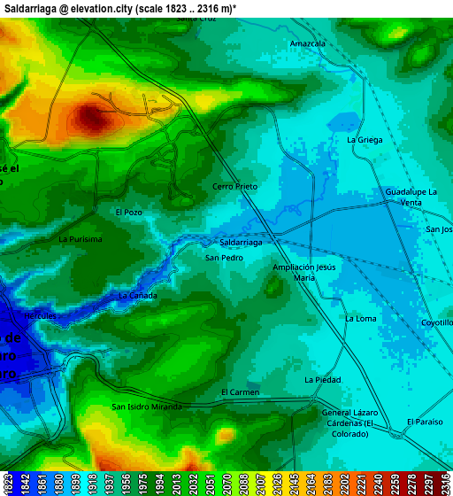 Zoom OUT 2x Saldarriaga, Mexico elevation map