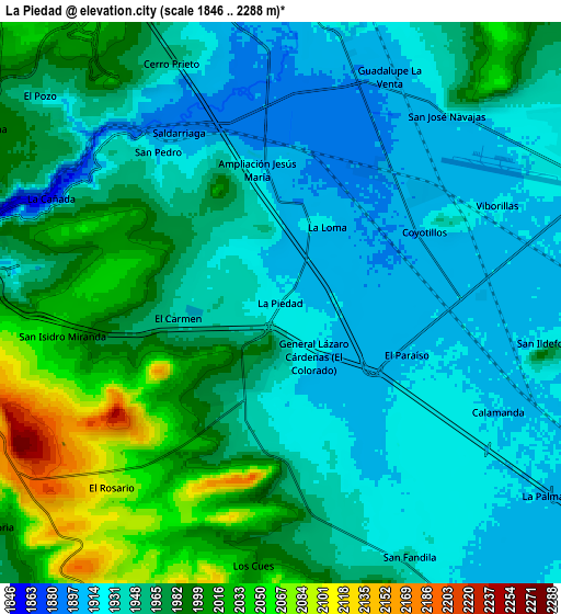 Zoom OUT 2x La Piedad, Mexico elevation map