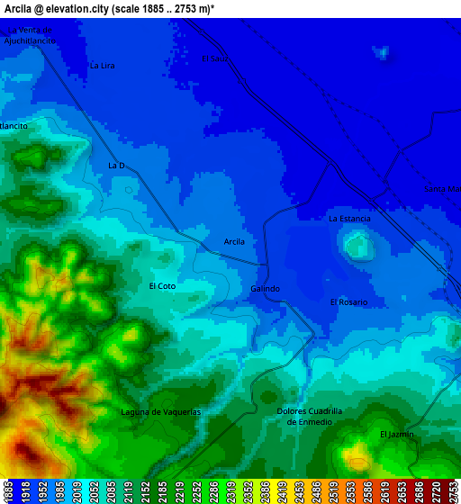 Zoom OUT 2x Arcila, Mexico elevation map