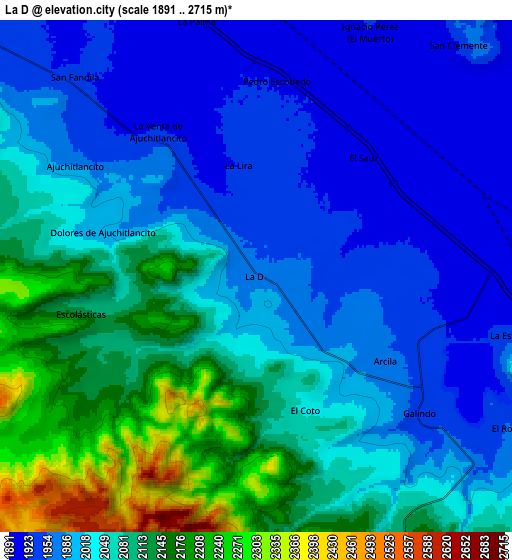 Zoom OUT 2x La D, Mexico elevation map