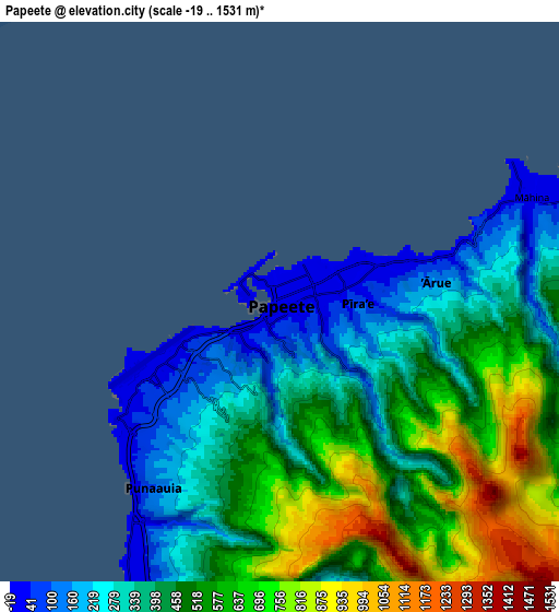 Zoom OUT 2x Papeete, French Polynesia elevation map