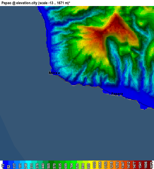 Zoom OUT 2x Papao, French Polynesia elevation map