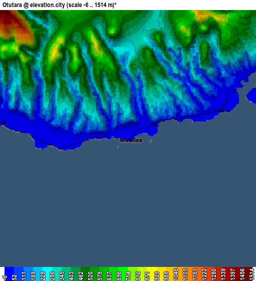 Zoom OUT 2x Otutara, French Polynesia elevation map