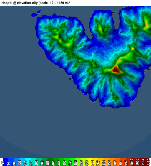 Zoom OUT 2x Haapiti, French Polynesia elevation map