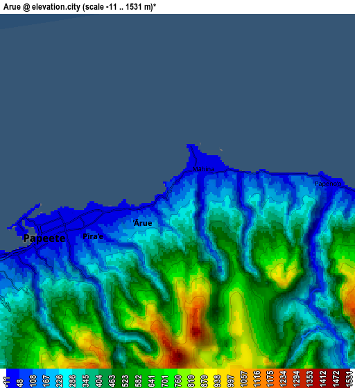 Zoom OUT 2x Arue, French Polynesia elevation map