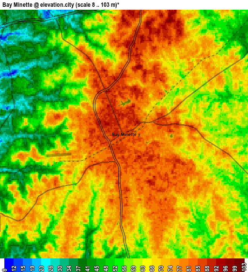 Zoom OUT 2x Bay Minette, United States elevation map