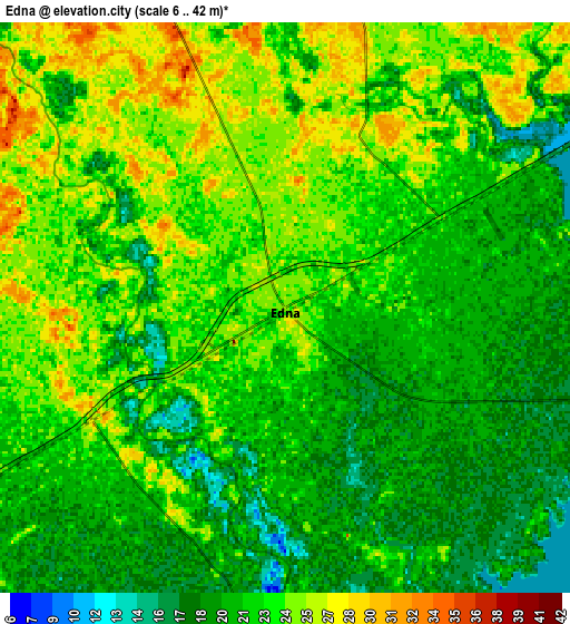 Zoom OUT 2x Edna, United States elevation map