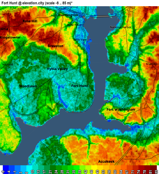 Zoom OUT 2x Fort Hunt, United States elevation map