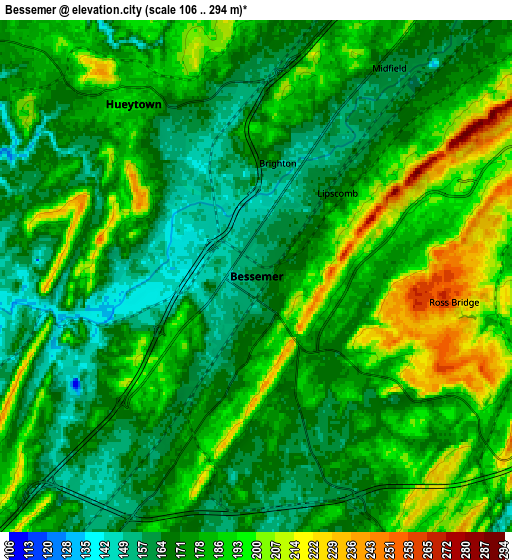 Zoom OUT 2x Bessemer, United States elevation map