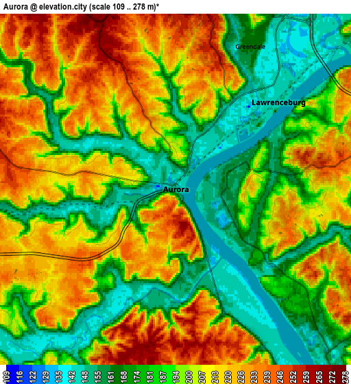 Zoom OUT 2x Aurora, United States elevation map