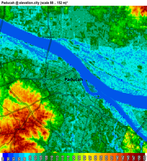 Zoom OUT 2x Paducah, United States elevation map