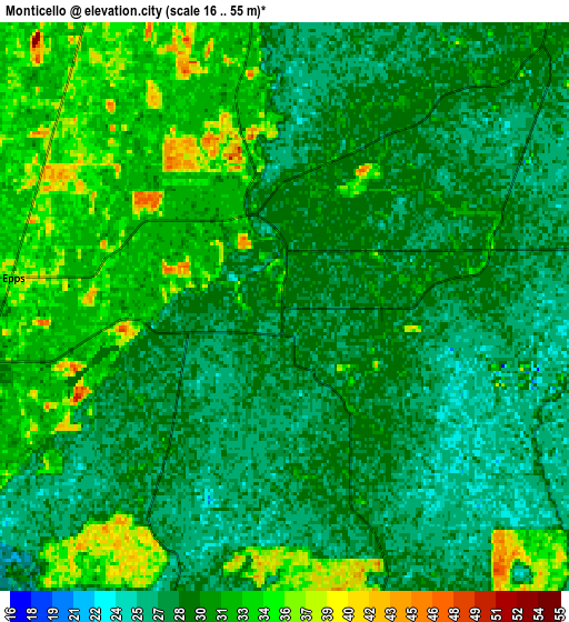 Zoom OUT 2x Monticello, United States elevation map