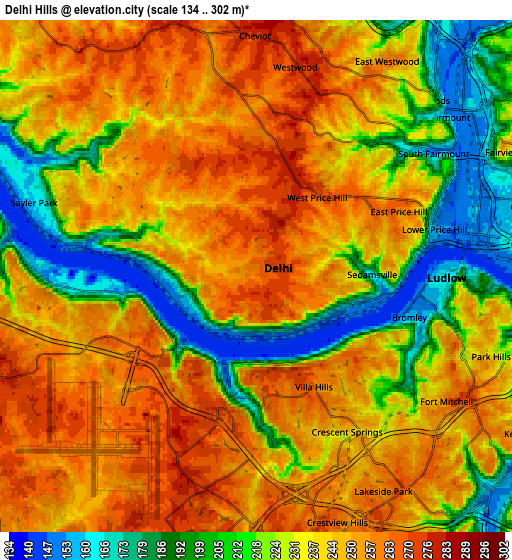 Zoom OUT 2x Delhi Hills, United States elevation map