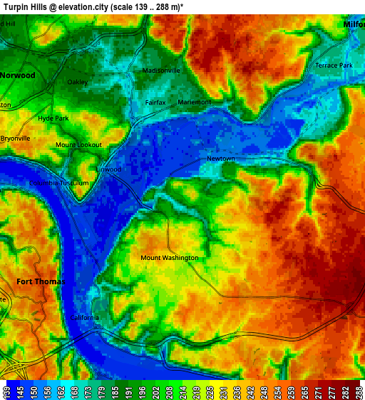 Zoom OUT 2x Turpin Hills, United States elevation map