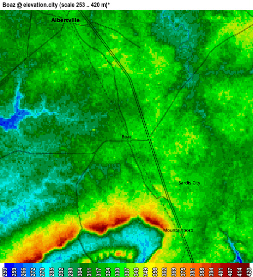 Zoom OUT 2x Boaz, United States elevation map