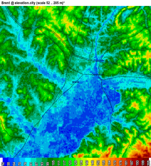 Zoom OUT 2x Brent, United States elevation map