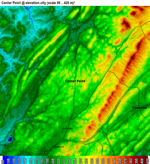 Zoom OUT 2x Center Point, United States elevation map