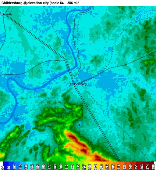 Zoom OUT 2x Childersburg, United States elevation map