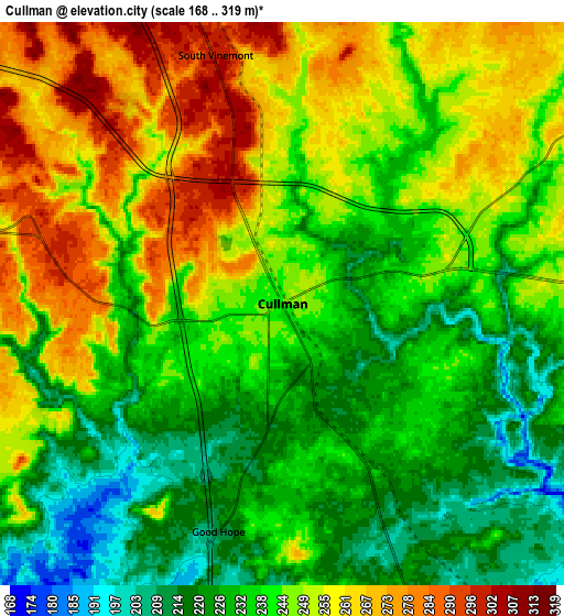 Zoom OUT 2x Cullman, United States elevation map