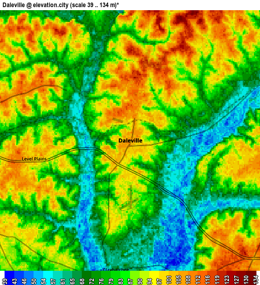 Zoom OUT 2x Daleville, United States elevation map