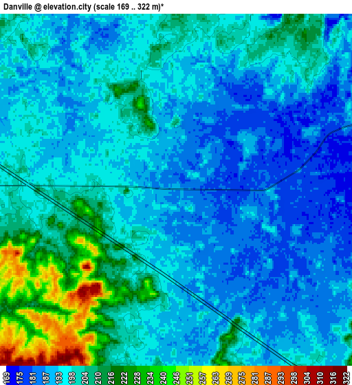 Zoom OUT 2x Danville, United States elevation map