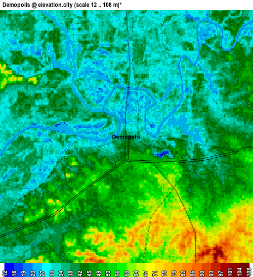 Zoom OUT 2x Demopolis, United States elevation map