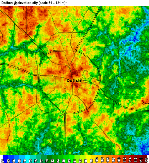 Zoom OUT 2x Dothan, United States elevation map