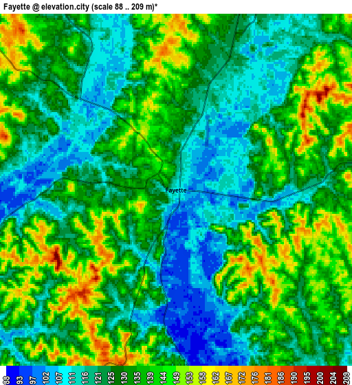 Zoom OUT 2x Fayette, United States elevation map