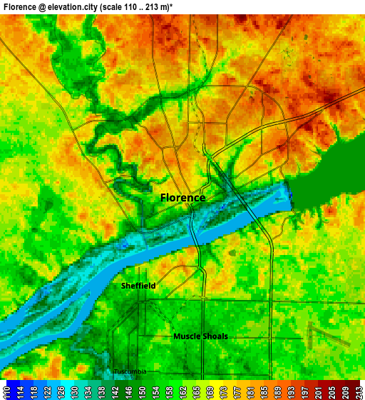 Zoom OUT 2x Florence, United States elevation map