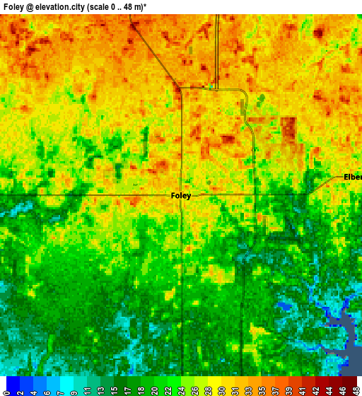 Zoom OUT 2x Foley, United States elevation map