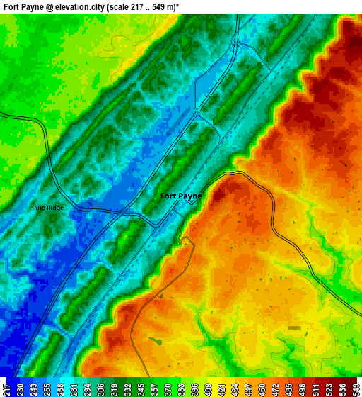 Zoom OUT 2x Fort Payne, United States elevation map