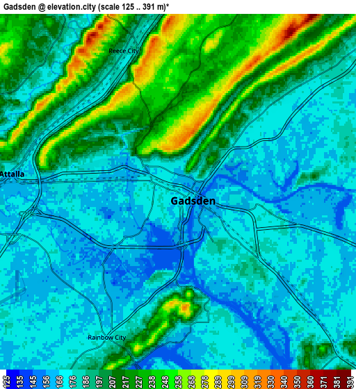 Zoom OUT 2x Gadsden, United States elevation map