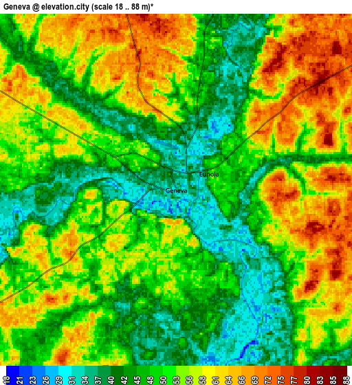 Zoom OUT 2x Geneva, United States elevation map