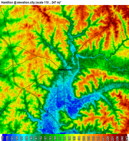 Zoom OUT 2x Hamilton, United States elevation map